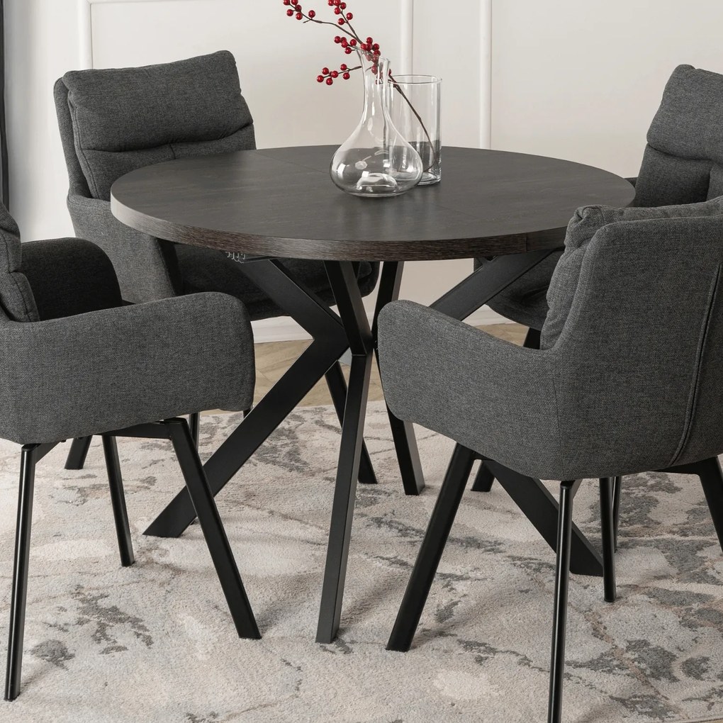 Stół Okrągły Rozkładany LUKAS 100-250 cm Czarny Nowoczesny Loft