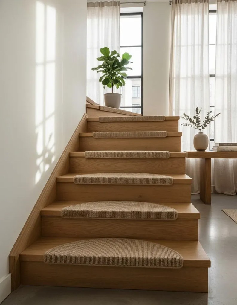 Zestaw 15 jasnobrązowych dywanowych nakładek na schody W0-C47