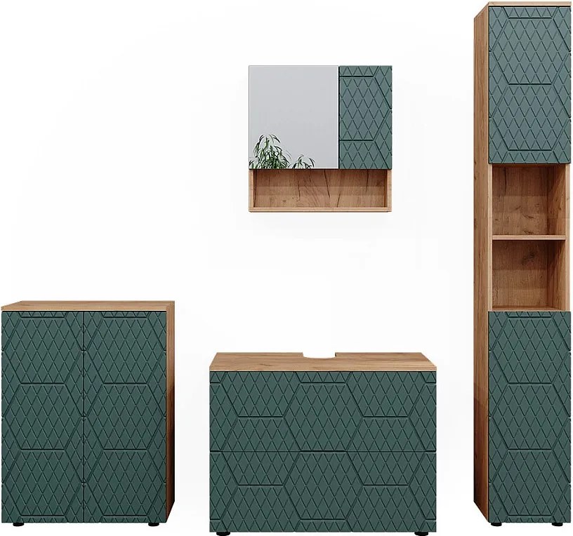 Zestaw mebli łazienkowych zielony/złoty dąb 80x41x58 irma