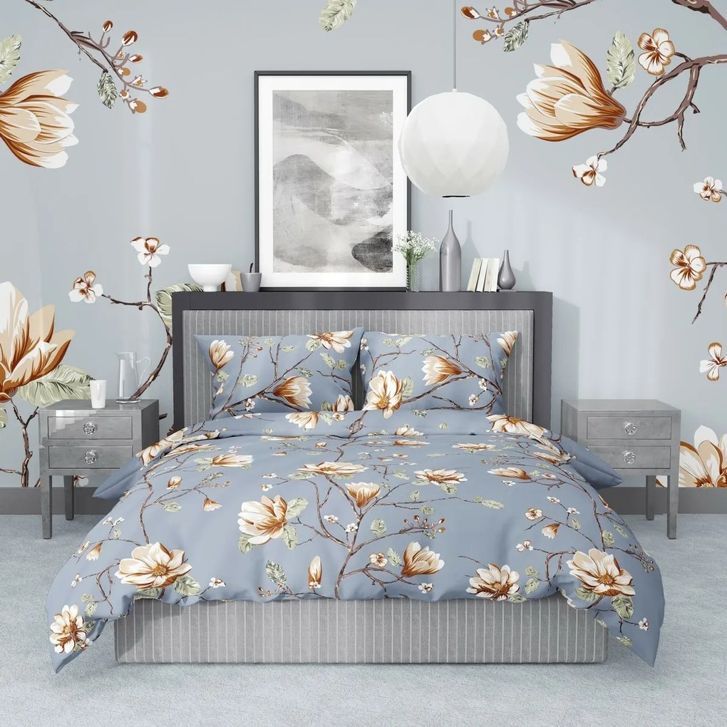 Stanex Pościel bawełniana Magnolia złoty, 140 x 200 cm, 70 x 90 cm, 140 x 200 cm, 70 x 90 cm
