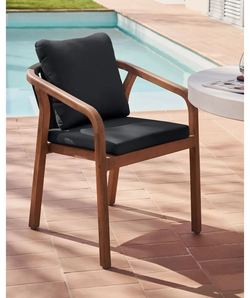 Czarne/w naturalnym kolorze drewniane/tapicerowane krzesła ogrodowe zestaw 4 szt. Malaret – Kave Home