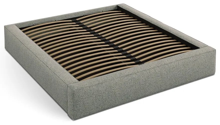 Zielone tapicerowane łóżko dwuosobowe ze schowkiem i stelażem 140x200 cm Simon – Micadoni