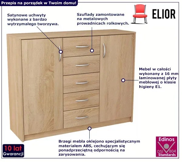 Komoda dwudrzwiowa z szufladami dąb sonoma Rools 3X
