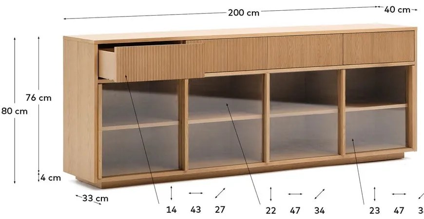 Witryna w dekorze dębu z drzwiami przesuwnymi w naturalnym kolorze 200x80x40 cm Helvine – Kave Home