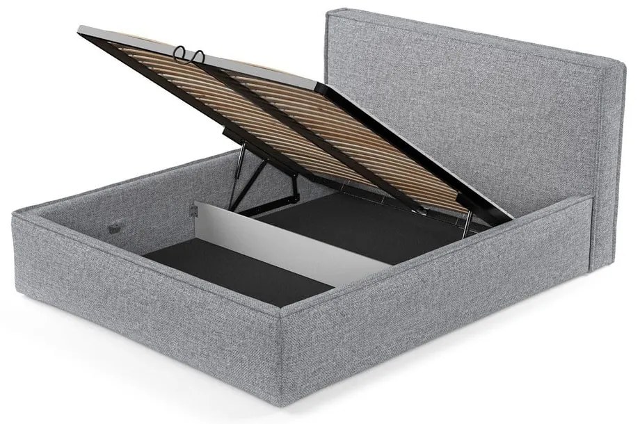 Szare tapicerowane łóżko dwuosobowe ze schowkiem ze stelażem 200x200 cm Lounge L – Maison de Rêve