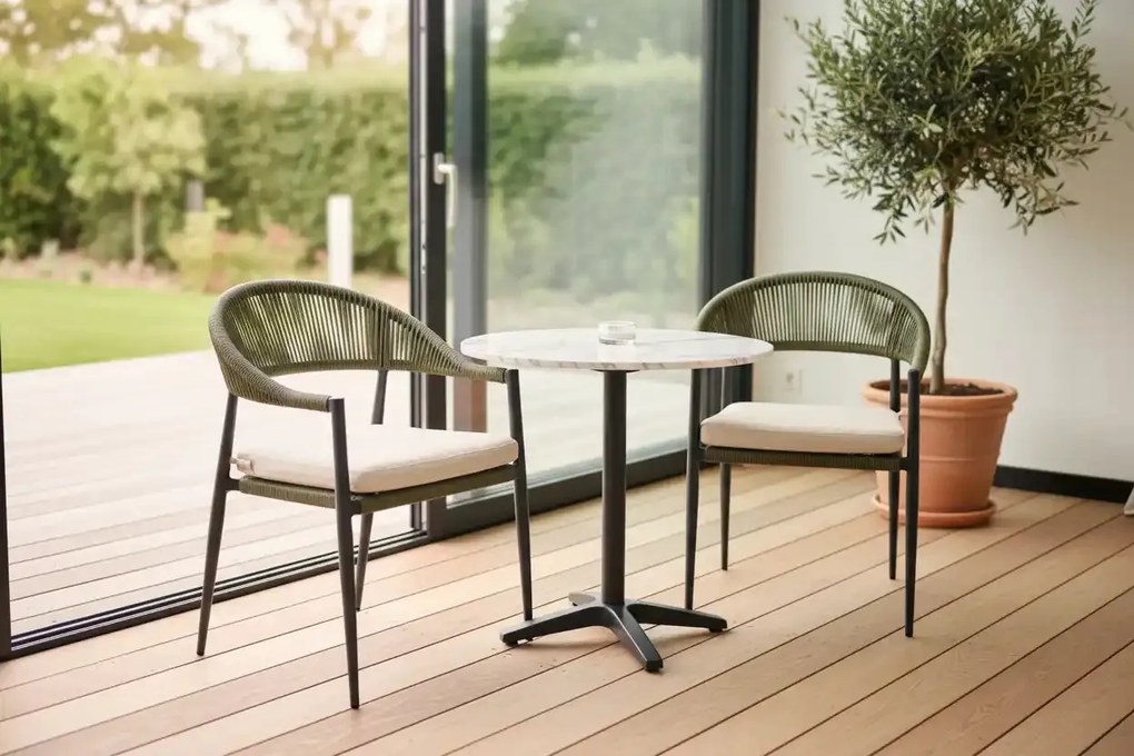 Krzesło Ogrodowe Grafitowe 56x60x78 cm Plecione Zielone Sznurki Nowoczesne