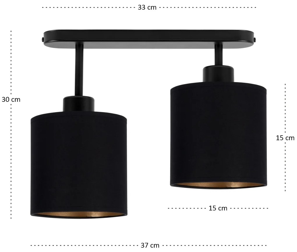 Lampa sufitowa czarna dwupunktowy spot z czarnymi abażurami C-3306SC-S