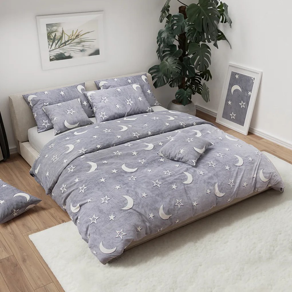 PrzytulneMieszkanie.pl PrzytulneMieszkanie.pl Świecąca pościel z mikropluszu BIG MOON szara Rozmiar pościeli: 70 x 90 cm | 140 x 200 cm