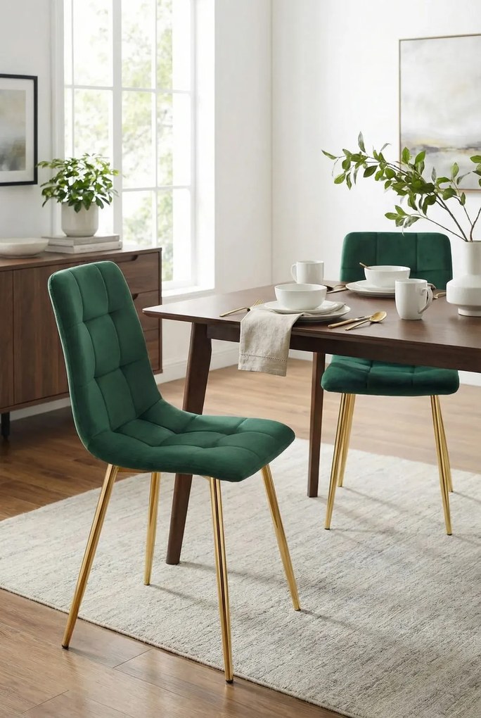 Zielone welurowe eleganckie krzesło w stylu glamour N0-Z73