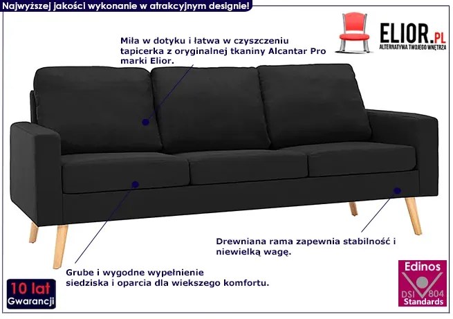 3-osobowa czarna sofa - Muria 3Q