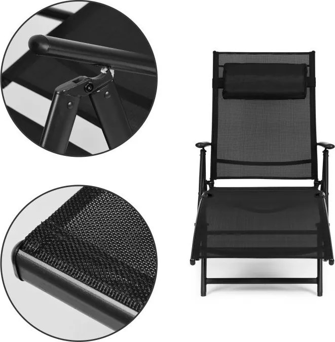 Składany leżak ogrodowy z regulacją oparcia Acapulco 020, czarny