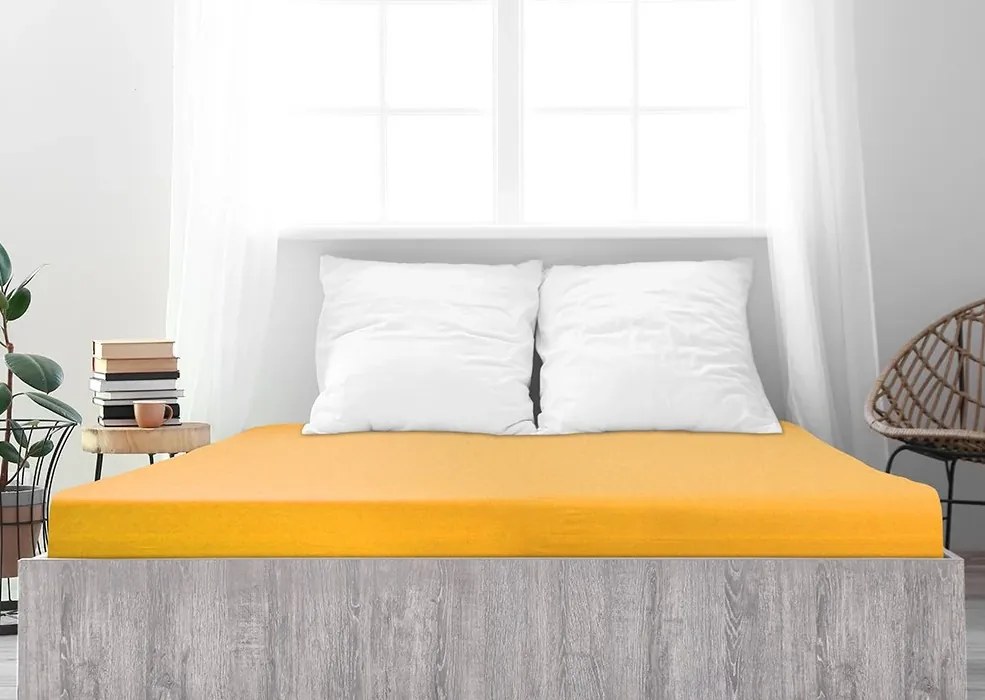 PrzytulneMieszkanie.pl Prześcieradło jersey z bawełny mako LUXORA żółte 180 x 200 cm