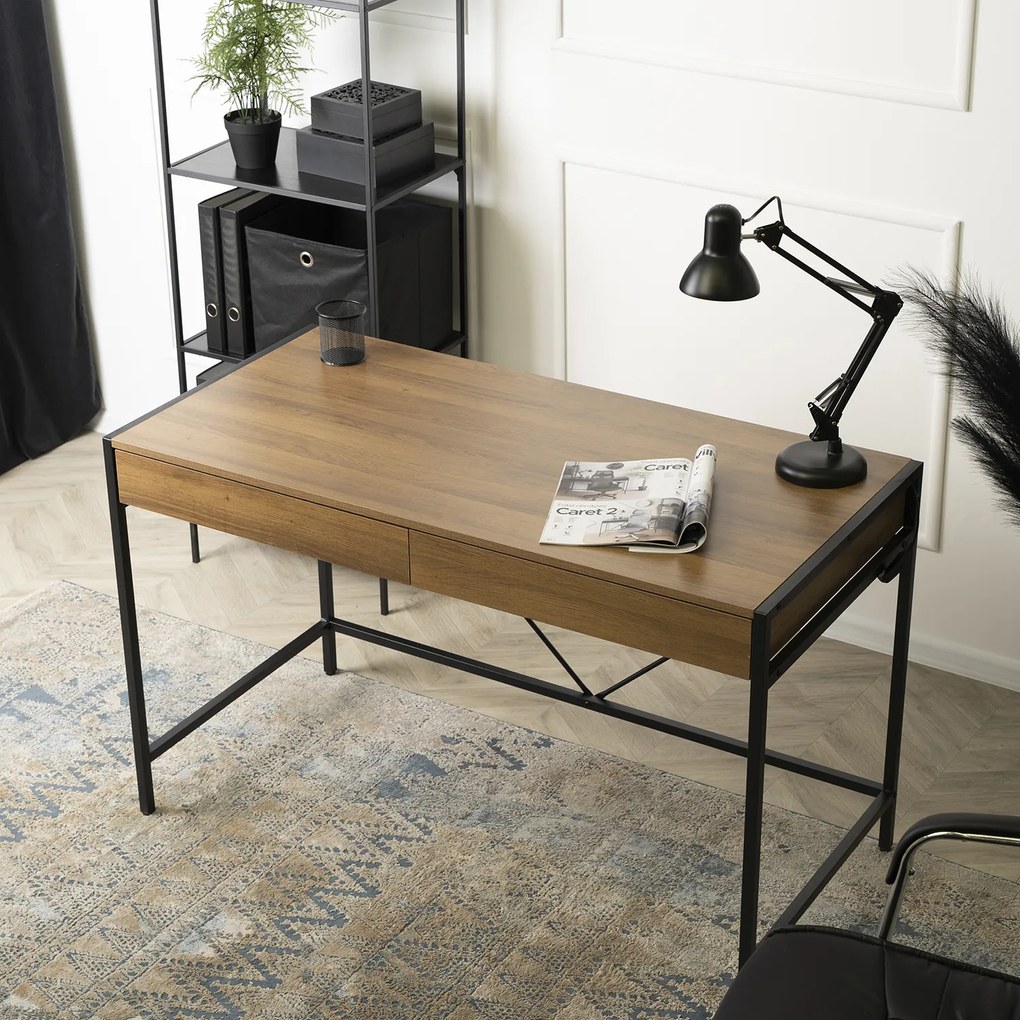 Biurko do Gabinetu z Szufladami ALLY 123 cm Orzech/Czarny Nowoczesne Loft