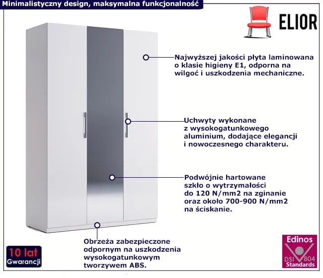 3-drzwiowa uchylna szafa biały połysk - Vestirox 12X