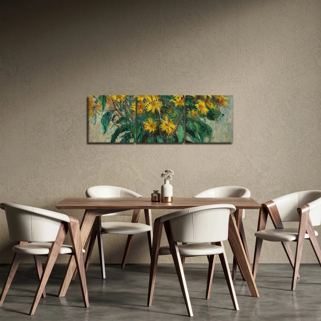 Obraz - Claude Monet, Jerusalem Artichoke Flowers, reprodukcje (z zegarem) (90x30 cm)