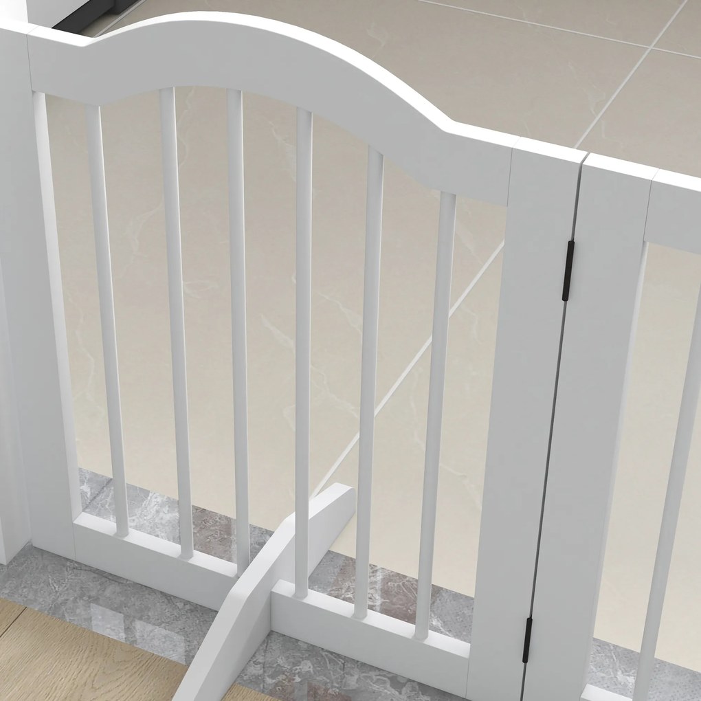 PawHut Składana bramka dla psów 4 panele zabezpieczające do schodów korytarzy i drzwi biała MDF drewno | Aosom PL