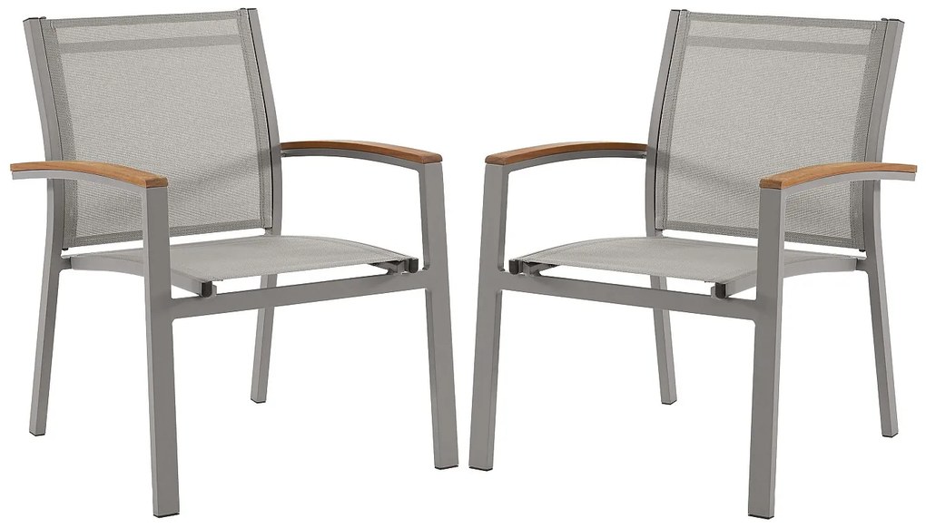Zestaw 2 foteli ogrodowych sztaplowanych z aluminium i tekstylenu - Taupe i akacjowe podłokietniki - TAIPIVAI marki MYLIA