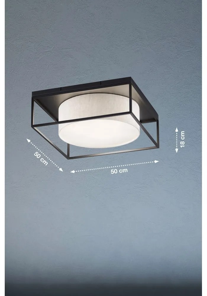 Czarno-beżowa lampa sufitowa z tekstylnym kloszem 50x50 cm Carre – Fischer &amp; Honsel