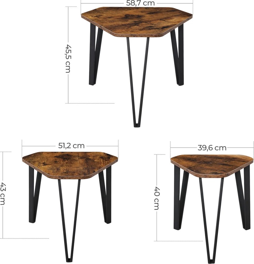Zestaw 3 industrialnych stolików geometrycznych Salto 14