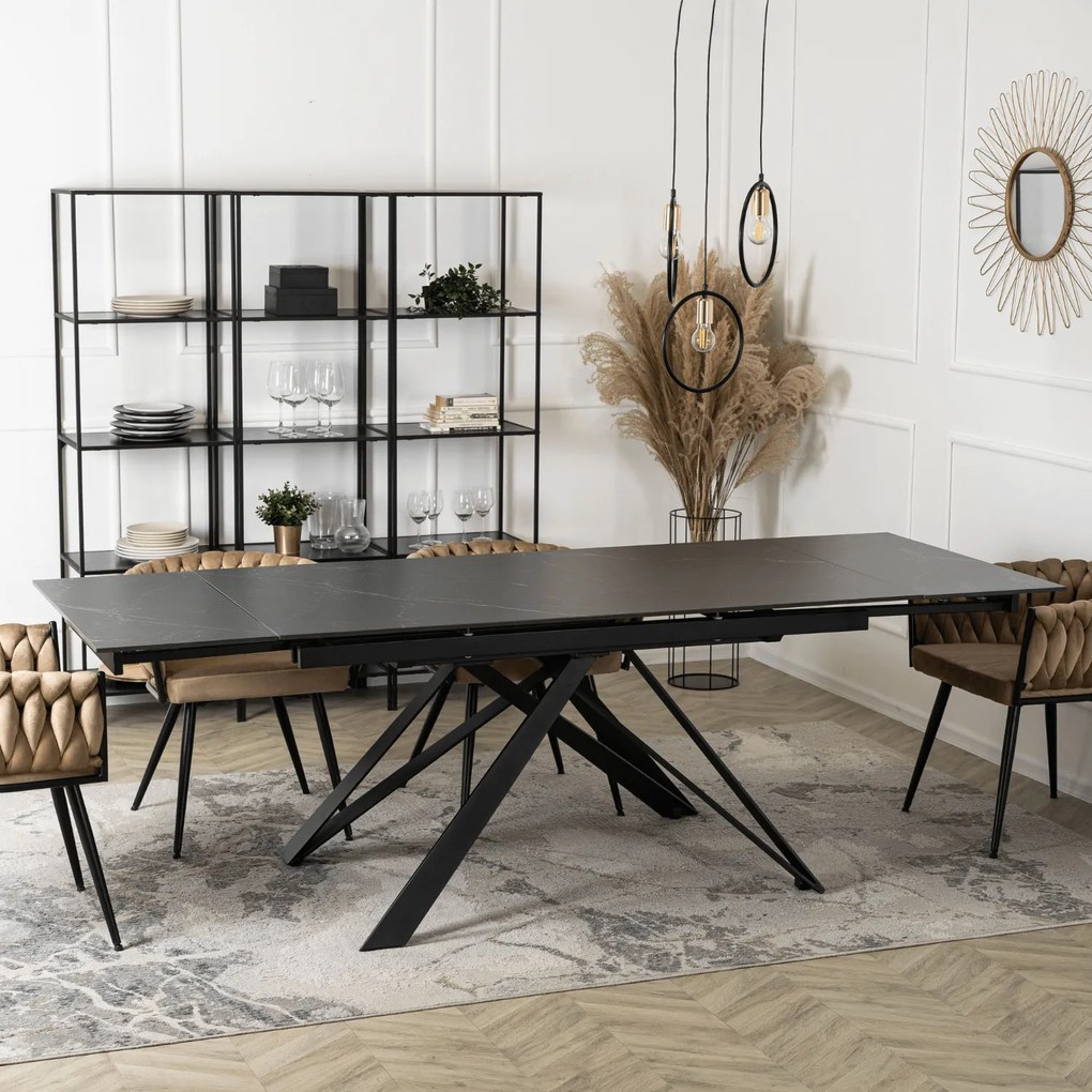 Stół Rozkładany Prostokątny MAXIME 160-240 cm Ceramiczny Czarny Marmur do Jadalni Nowoczesny Loft