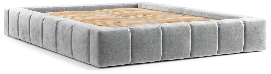 Jasnoszare tapicerowane łóżko dwuosobowe ze schowkiem i stelażem 200x200 cm Aruba L – Maison de Rêve