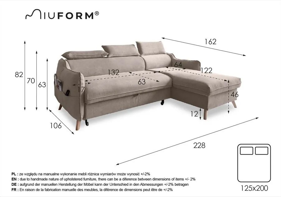 Beżowy rozkładany narożnik (prawostronny) Sweet Harmony – Miuform