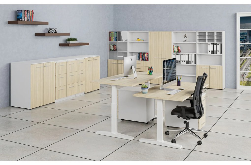 Szafa ubraniowa z wysuwem PRIMO WHITE, 800 x 420 x 1781 mm, biały/dąb naturalny