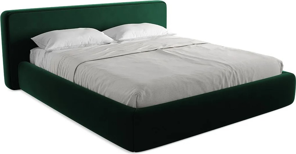 Łóżko 220 x 225 - z weluru - butelkowa zieleń - KIANA
