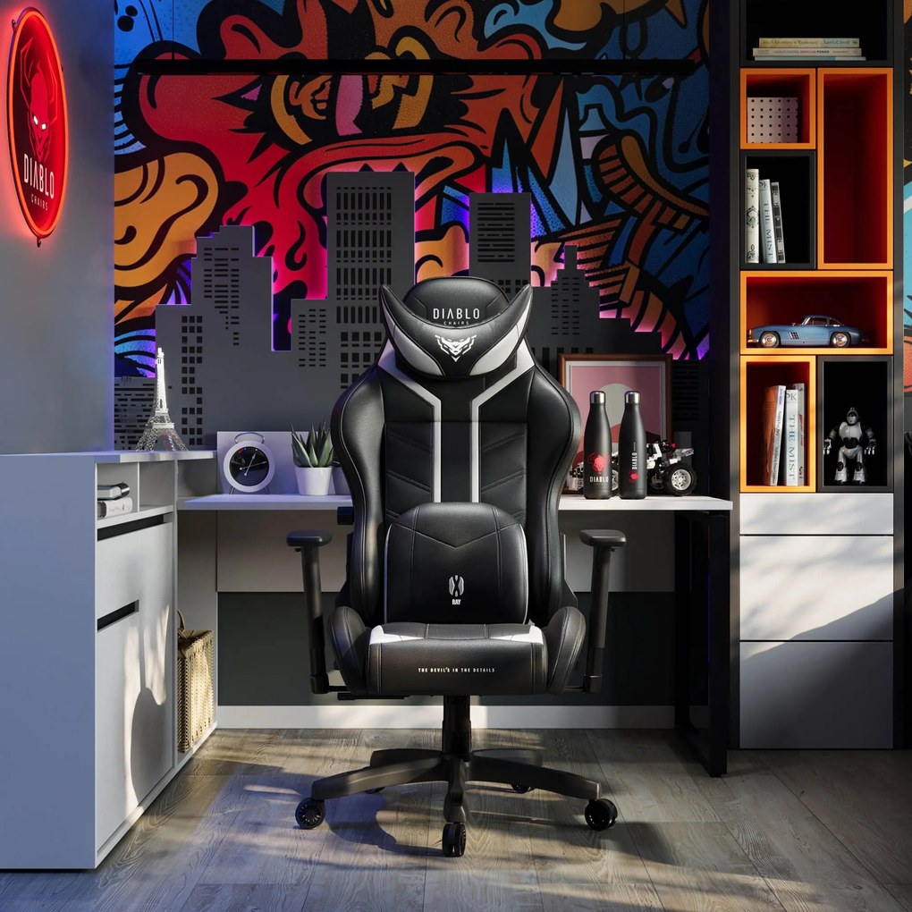 Fotel gamingowy Diablo X-Ray 2.0 Small Size, czarno-biały