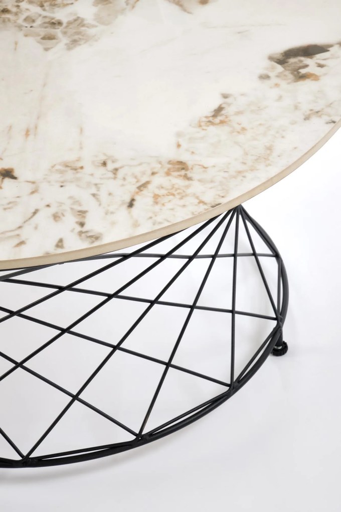 Okrągła ława, spiek beżowy marmur/czarny 80/42 cm ALESSIA