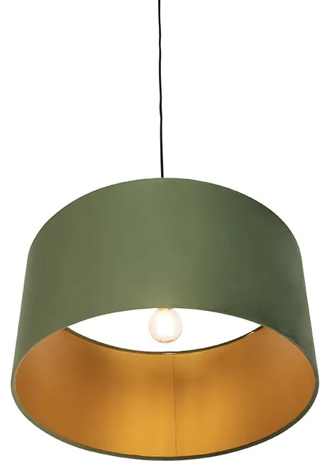 Lampa wisząca z abażurem z weluru zielonym ze złotem 50 cm - CombiWiejski/ Rustykalny / Vintage Oswietlenie wewnetrzne