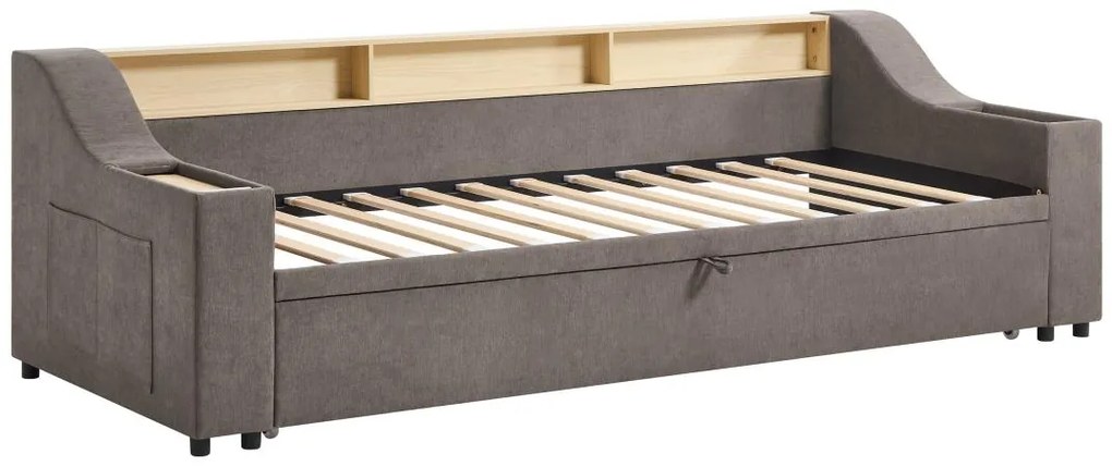 Łóżko wysuwane 2 x 80 x 200 cm  ze skrzynią i i portem USB - Tkanina - Taupe - ORAVAYA