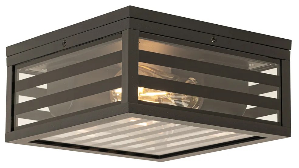 Zewnetrzna Nowoczesna lampa sufitowa zewnętrzna czarna szklana 2-światłowa IP44 - Reims Nowoczesny Oswietlenie zewnetrzne