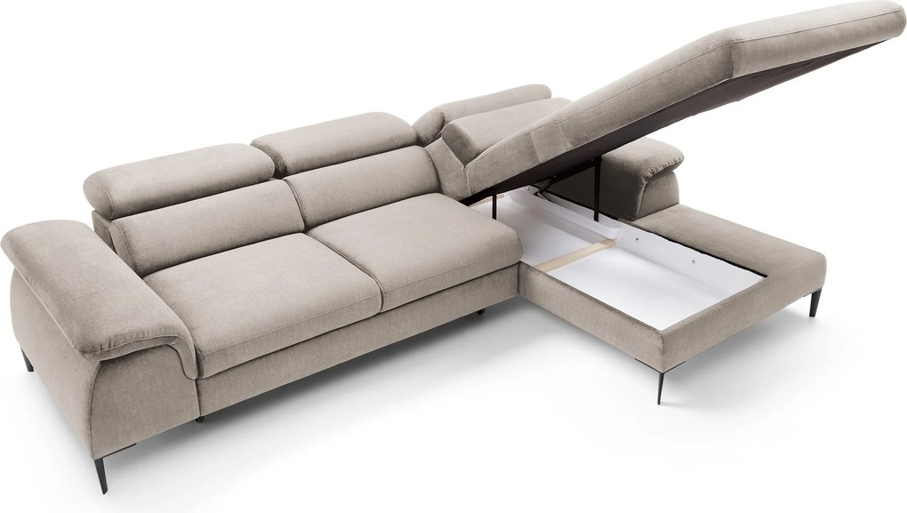 Masseno Narożnik MESTO z funkcją spania i pojemnikiem na pościel Narozniki L, Rozkładana sofa - Beżowy, VOGUE 02