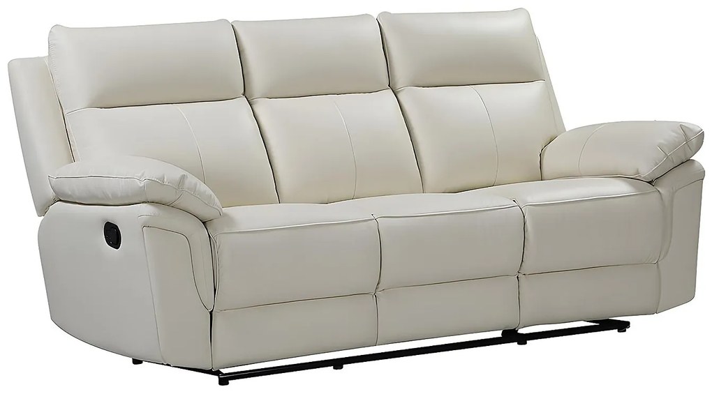 Kanapa 3-osobowa z funkcją relax ze skóry bawolej PAKITA - kość słoniowa