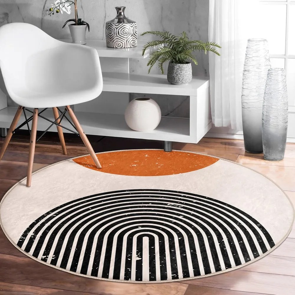 Pomarańczowo-kremowy okrągły dywan odpowiedni do prania i robotów sprzątających ø 120 cm Comfort – Mila Home