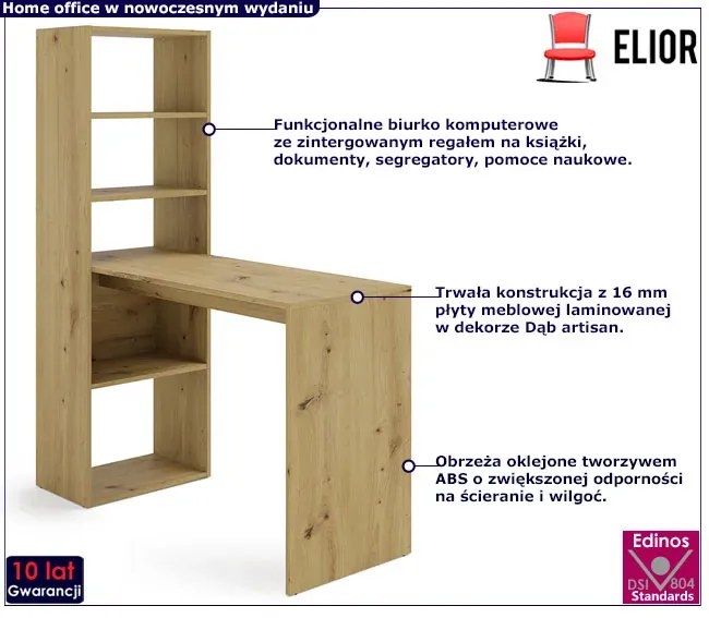 Biurko komputerowe z regałem dąb artisan - Ernes