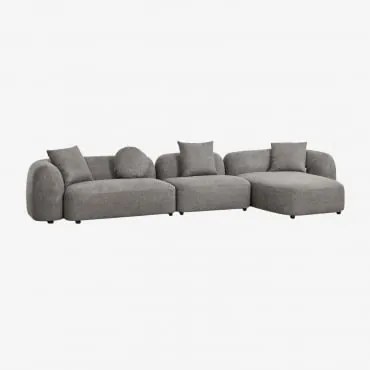 Modułowa Sofa Z Szezlongiem Prawym, 3-częściowa, Z Tkaniny Coco Chenille Granitowo-szary Gruby Szenil - Sklum