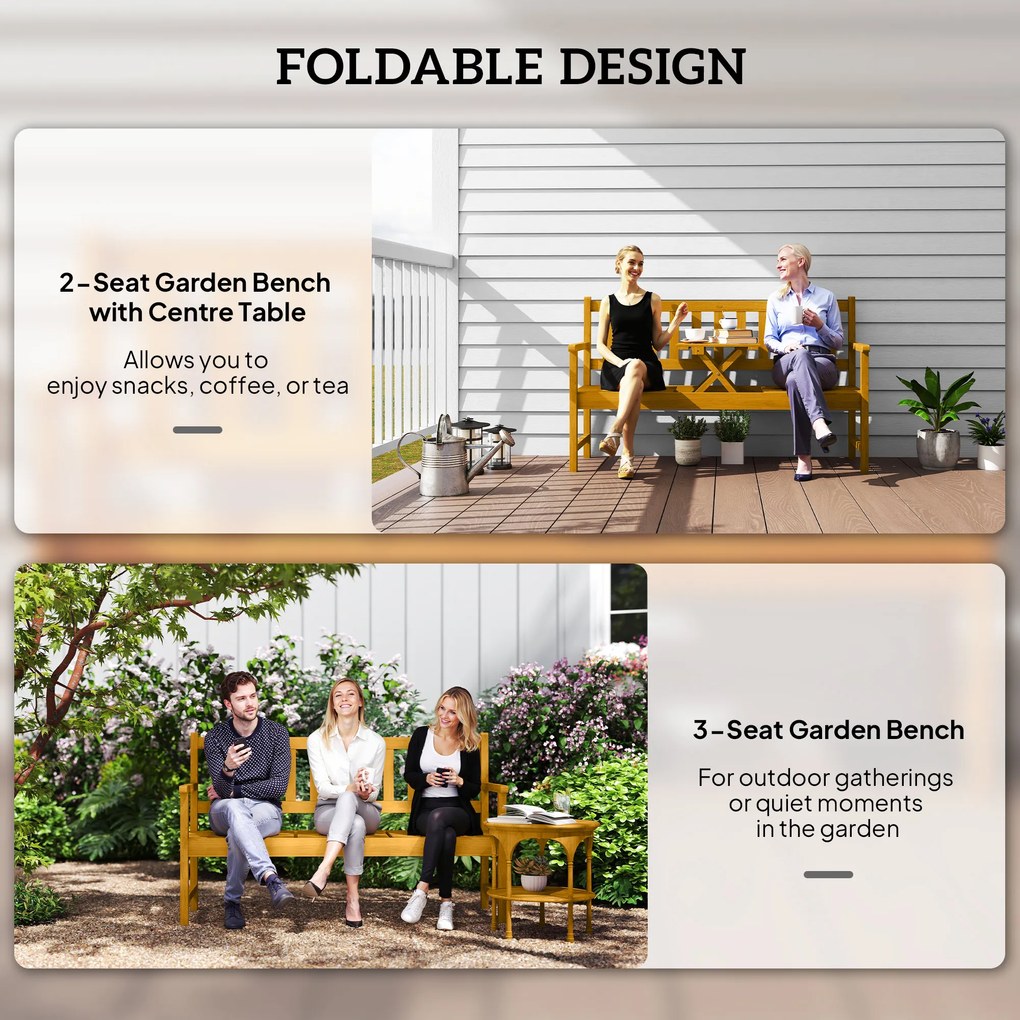 Outsunny 2-osobowa ławka ogrodowa z drewna, odporna na warunki atmosferyczne, z oparciami i podłokietnikami, 320kg, 149x56,5x89cm, Teak