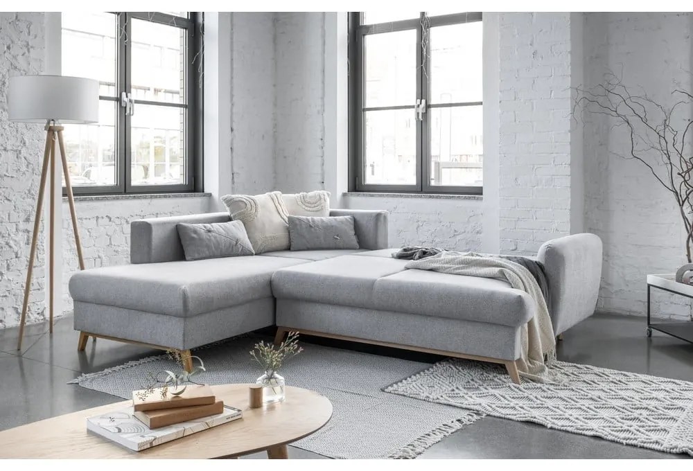 Jasnoszary rozkładany/ze schowkiem narożnik (lewostronny/w kształcie litery L) Scandic Lagom – Miuform