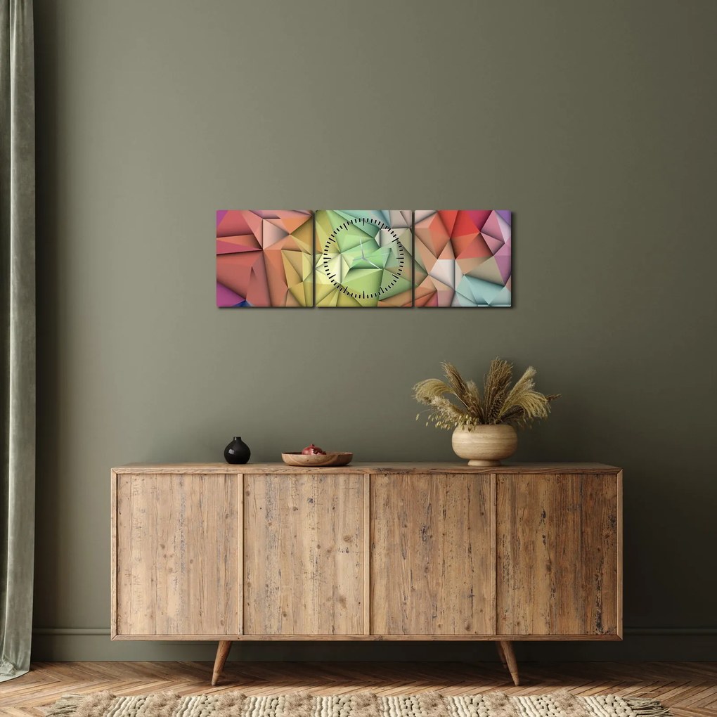 Obraz - Abstrakcja wielokątna (z zegarem) (90x30 cm)