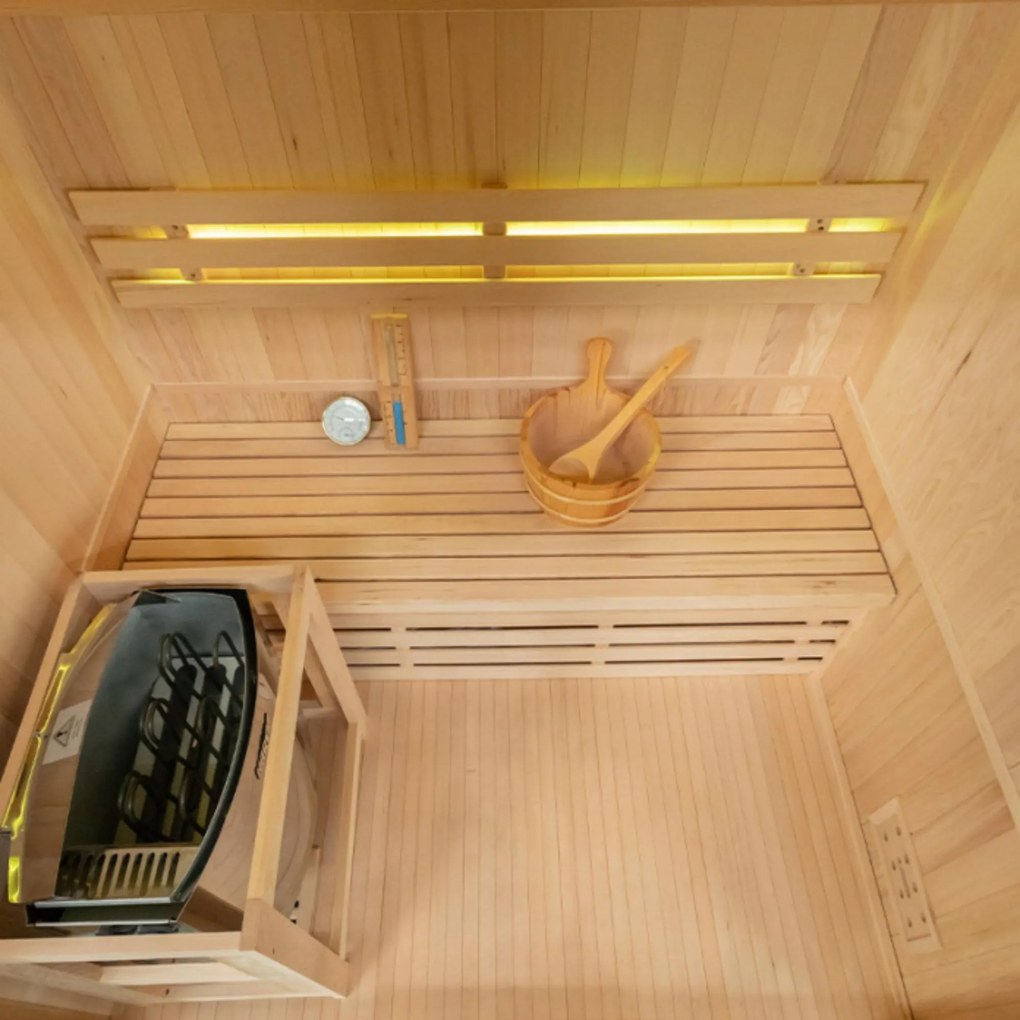 Sauna fińska wewnętrzna wysokotemperaturowa z piecem HARVIA 4,5KW z kamieniami 3-4 osobowa 150x120 CM