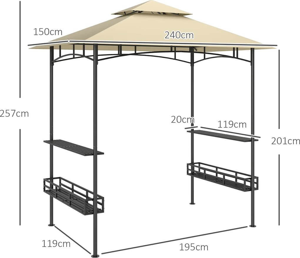 Outsunny Namiot Grillowy, Pawilon BBQ z 2 Półkami, Koszami, Haczykami, na Taras, Beżowy