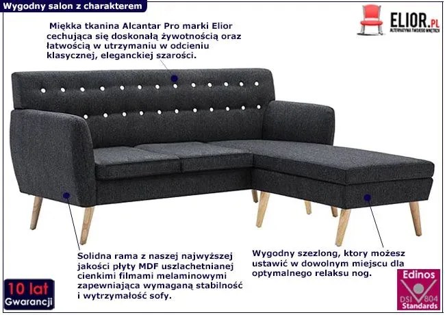 Tapicerowana pikowana sofa ciemnoszaraF5-B82