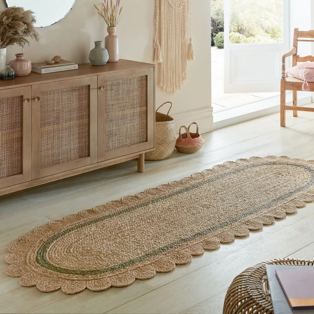 Ciemnozielono-naturalny chodnik z juty tkany ręcznie 80x230 cm Grace Green – Flair Rugs