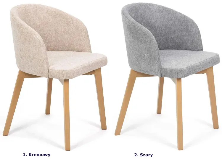 Kremowe drewniane krzesło tapicerowane welurem dąb artisan M7-L77
