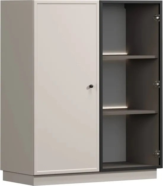 Witryna Lorini 100 cm dwudrzwiowa na cokole - kaszmir / czarny uchwyt