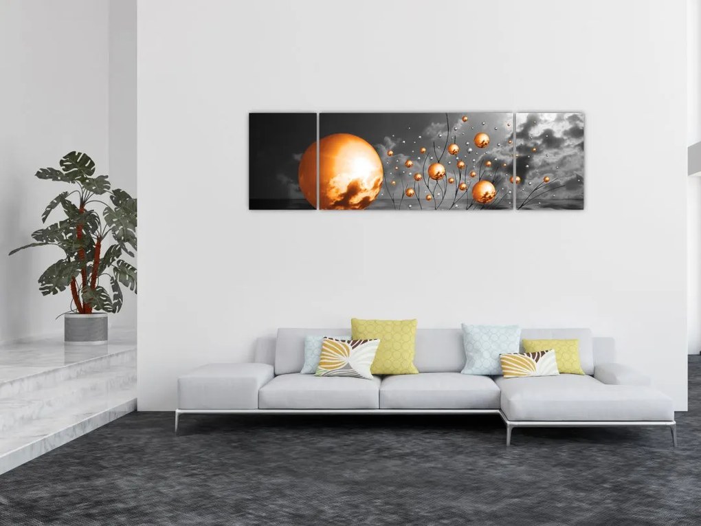 Obraz pomarańczowych abstrakcyjnych kul (170x50 cm)