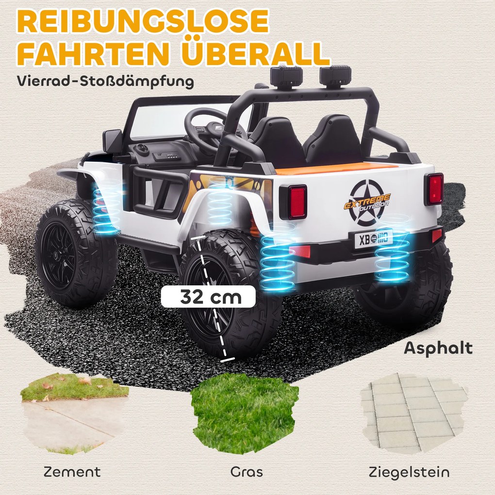 AIYAPLAY Pojazd elektryczny dla dzieci, bateria 12V, z miejscem rodzic-dziecko, zdalnie sterowalny, muzyka, klakson, lampy LED, 3-8 lat, Biały