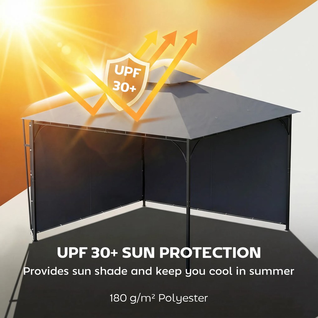 Outsunny Pawilon 3,2x3,2 m Stabilny Zimowy Pawilon Ogrodowy z rozszerzanym dachem, dwuwarstwowym dachem, ciemnoszary | Aosom PL